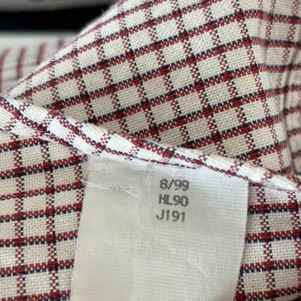 Vintage LL Bean Shirt Mens 17-35 Red Blue‎ Check Single Needle Tailoring Pocket
